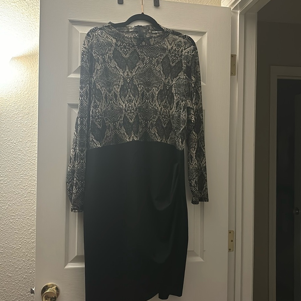 Snakeskin print mesh dress